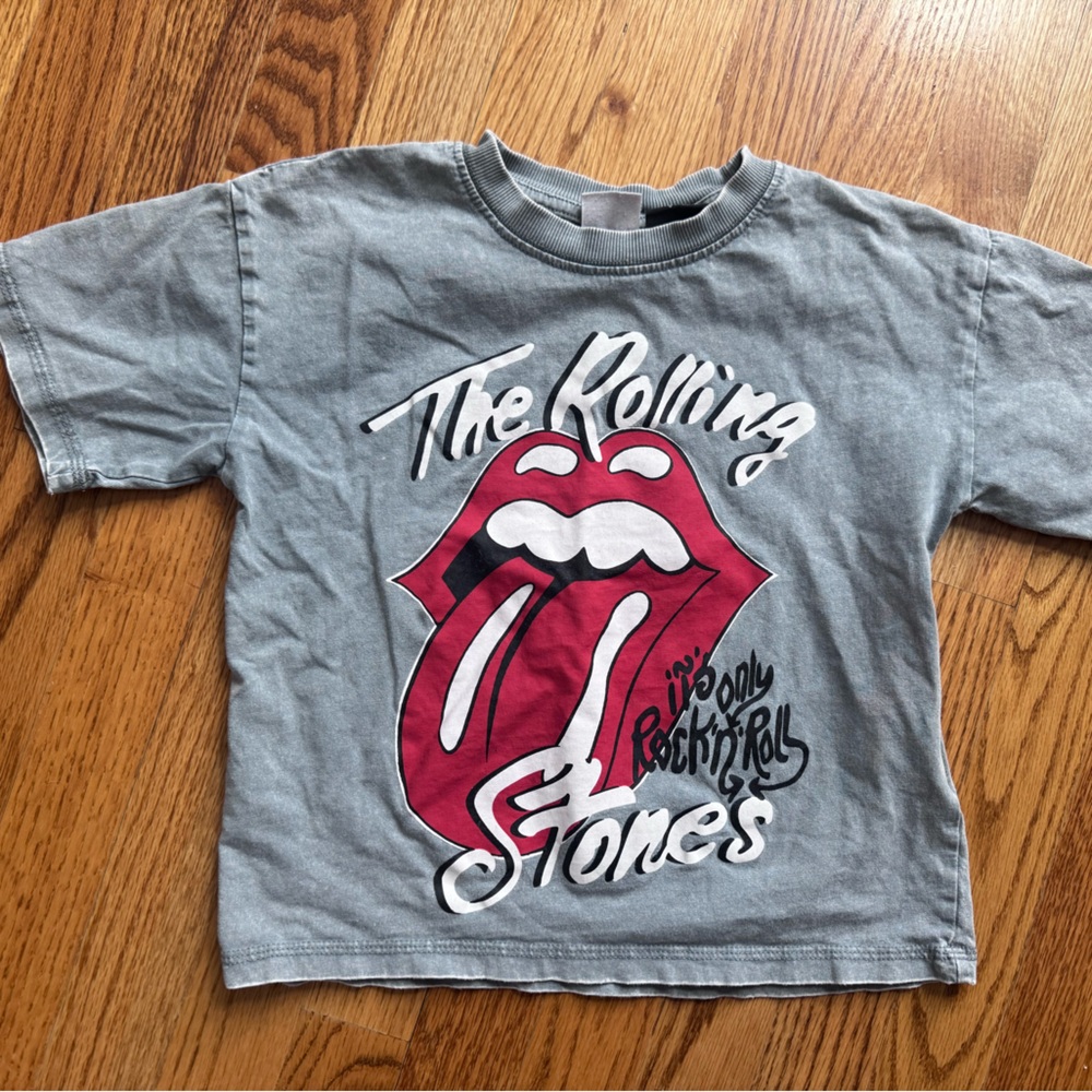 Zara Gray Kids T-Shirt with Rolling Stone logo